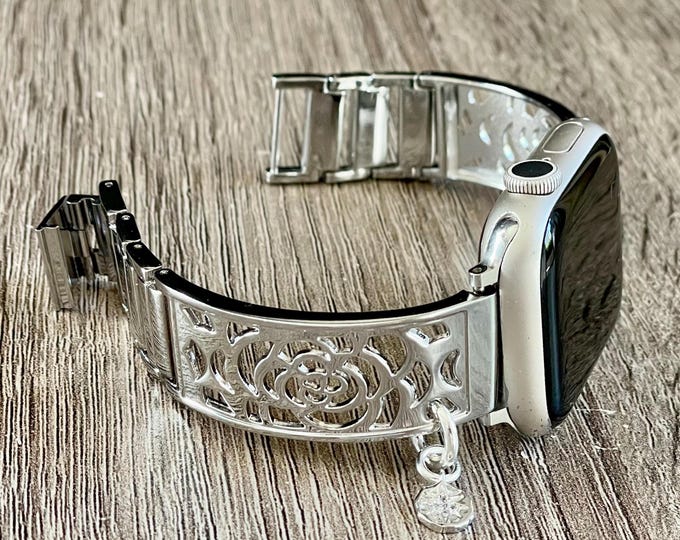 Women Apple Watch Band Silver Strap 42mm 46mm 49mm Adjustable Bracelet