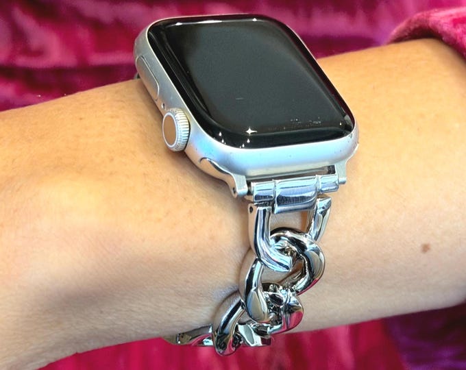 Women Apple Watch Band Silver Strap 42mm 46mm 49mm Adjustable Bracelet
