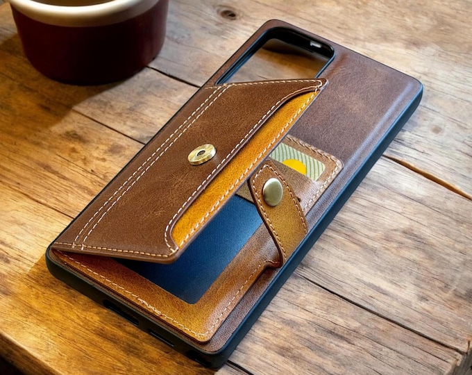 Slim Personalized Leather Wallet Phone Case for Galaxy S26-S23, Card Holder Snap Strap