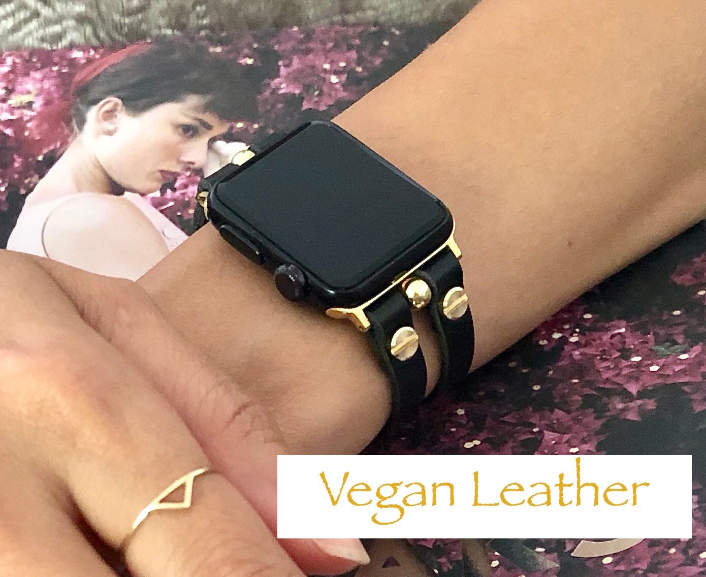 Vegan leather top apple watch band