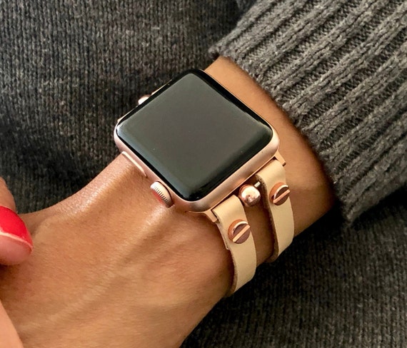 Vegan Leather Apple Watch Bracelet Cream Color Rose Gold Etsy