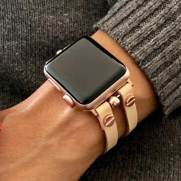 Bracelet Apple Watch en cuir végétalien Bracelet Apple Watch en or rose Bracelet iWatch pour femme Bracelets montre intelligente pour femme 38 mm 40 mm 41 mm 42 mm 44 mm 45 mm