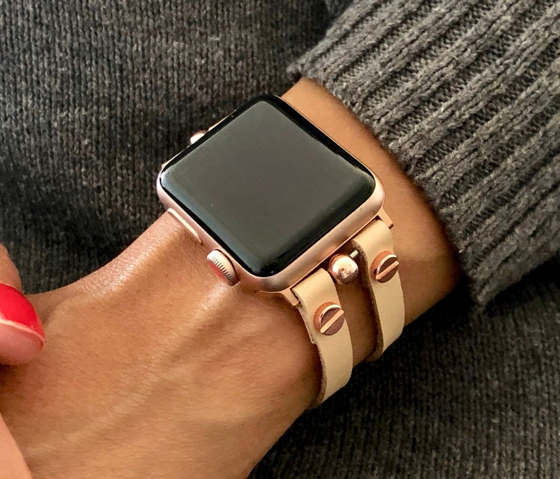 APPLE WATCH BAND Vegan Leather Apple Watch Strap Rose Gold iWatch Bracelet Women Smart Watch Cuff Bands 38mm 40mm 41mm 42mm 44mm 45mm 