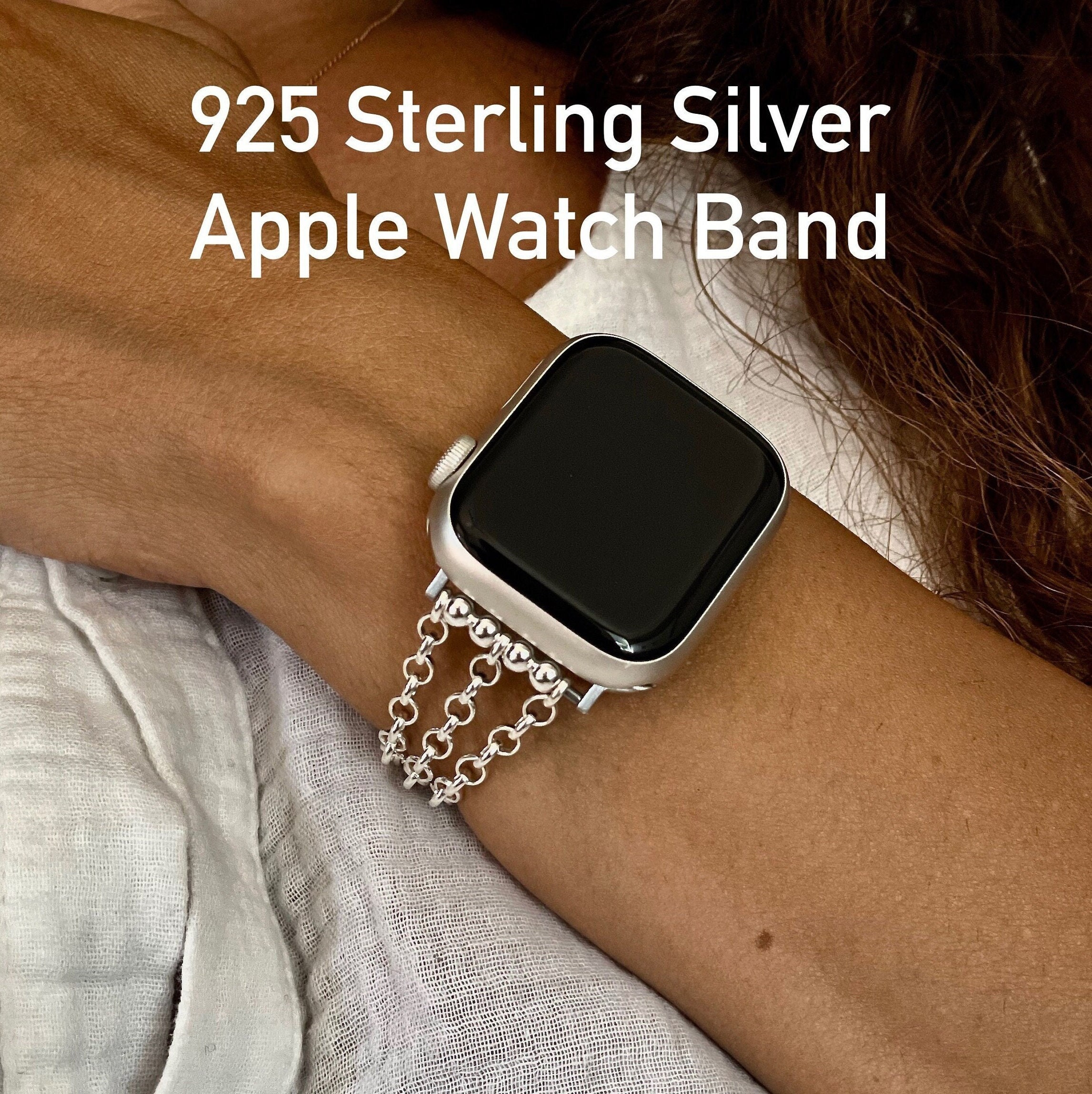 Women Apple Watch Band for Series 9, 8, 7, 6, SE, Sterling Silver & Gold  Filled Mix Metals Chain Bracelet, Two Tone Apple Watch Strap, 