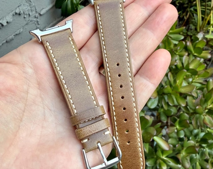 Rustic Leather Galaxy Watch 9 Band, Adjustable Size Strap