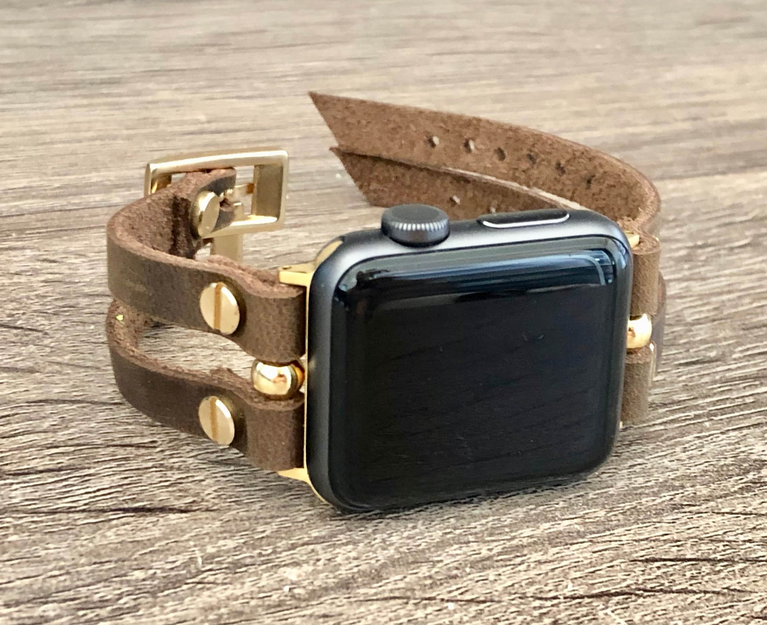 Gold Apple Watch Band 38mm 40mm 42mm 44mm iWatch Rustic Leather Bracelet Apple Watch Strap