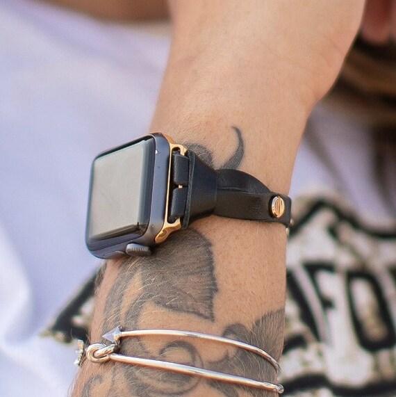 Slim Black Leather Apple Watch Band Women Iwatch Strap Bracelet  