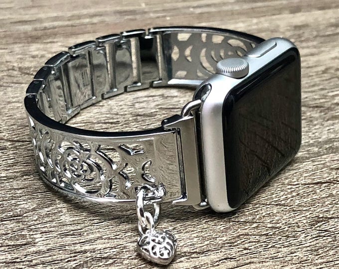 Luxury Apple Watch Band Charm Bracelet 42mm 46mm 41mm 40mm 38mm 45mm 44mm Ultra, Adjustable Links Metal Strap, Feminine Smartwatch Band