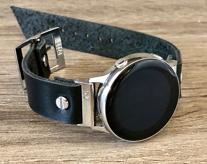 Women Samsung Galaxy Watch 4 Band 40mm 44mm Black Leather Bracelet Galaxy Watch 4 Classic 42mm 46mm Wristband Adjustable Cuff Strap Bands