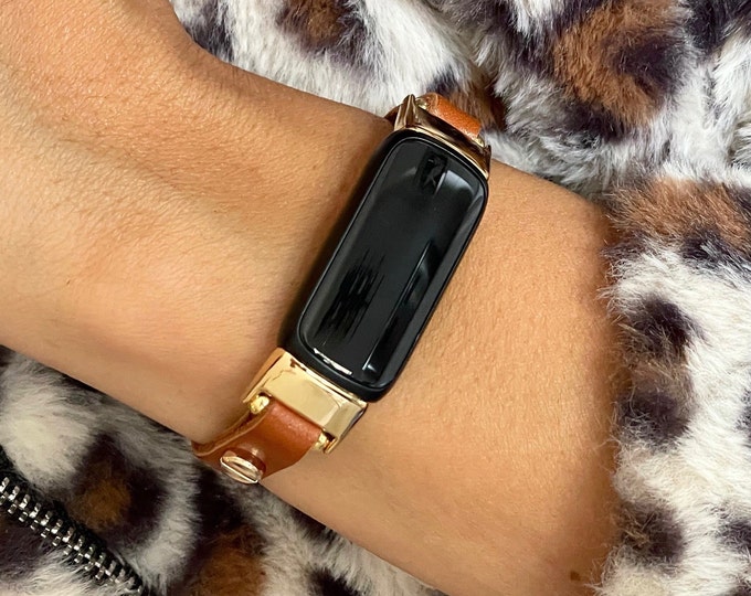 Gold Fitbit Luxe Band Light Brown Fitbit Luxe Bracelet Slim Fitbit Luxe Wristband Women Fitbit Luxe Strap Bands Genuine Leather Luxe Jewelry