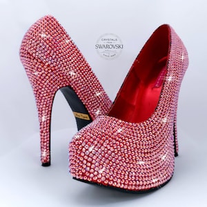 Swarovski Crystal High Heels: Red Rhinestone Bridal Shoes