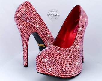 Scarpe con tacco alto in cristallo Swarovski: scarpe da sposa con strass rossi