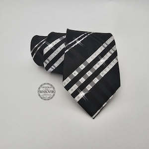 Embellished Swarovski Crystal Men Necktie, Wedding Tie Anniversary Gift for Him Boyfriend Fathers day Husband, Grooms Semi Formal Event wear