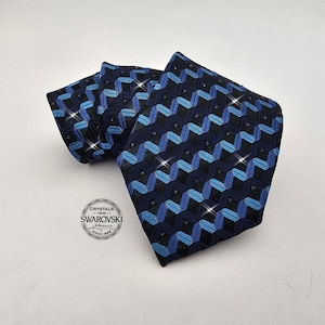 Embellished Swarovski Crystal Men Necktie, Wedding Tie Anniversary Gift for Him Boyfriend Fathers day Husband, Grooms Semi Formal Event wear