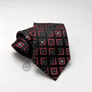 Embellished Swarovski Crystal Men Necktie, Wedding Tie Anniversary Gift for Him Boyfriend Fathers day Husband, Grooms Semi Formal Event wear
