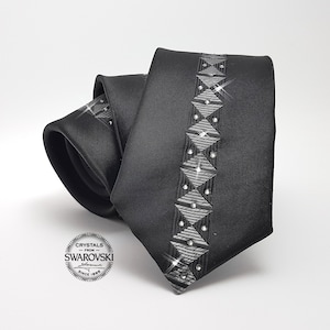 Embellished Swarovski Crystal SLIM Necktie,Wedding Tie Anniversary Gift for Him Boyfriend Fathers day Husband, Grooms Semi Formal Event wear