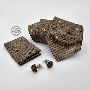 Swarovski Crystal Men Necktie Set, Embellished Wedding Tie, Anniversary Gift for Him Boyfriend Father Husband, Grooms Semi Formal Event wear