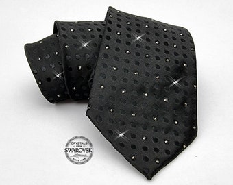 187 Stück Swarovski Kristall Krawatte - Herren 152 cm Krawatten - Verschönerte Krawatte - Kristall Krawatte - Besondere Anlässe Schwarze Krawatte - Hochzeitskrawatte
