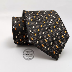 Embellished Swarovski Crystal Men Necktie, Wedding Tie Anniversary Gift for Him Boyfriend Fathers day Husband, Grooms Semi Formal Event wear
