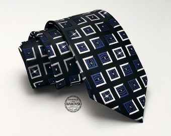 Handmade Silk Necktie: Swarovski Crystal Embellished Tie, Formal Event Wear