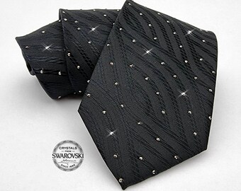 210 cravates en cristal Swarovski - Cravate pour homme - Cravate ornée - Cravate en cristal - Cravate pour occasion spéciale - Cravate de mariage - Cravate noire