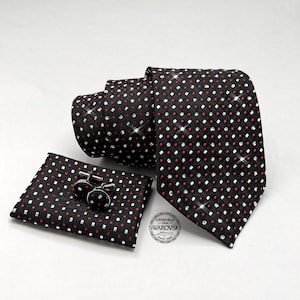 Swarovski Crystal Men Necktie Set, Embellished Wedding Tie, Anniversary Gift for Him Boyfriend Father Husband, Grooms Semi Formal Event wear