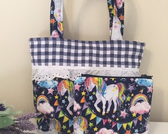 Child purse with coin purse.Kids bag,Mini tote for girls,Quilted tote bag,Birthday gift for her.