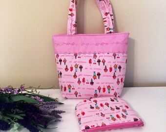Child purse with coin purse.Kids bag,Mini tote for girls,Quilted tote bag,Birthday gift for her.