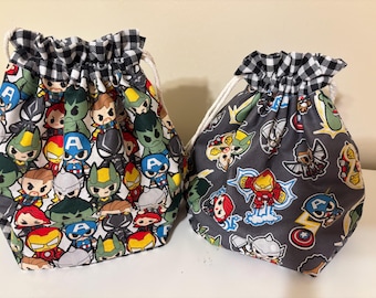 Marvel superhero Drawstring pouch.Reusable Drawstring Bag | | 2-layer Toy bag | Cosmetic bag| Toiletry Bag...