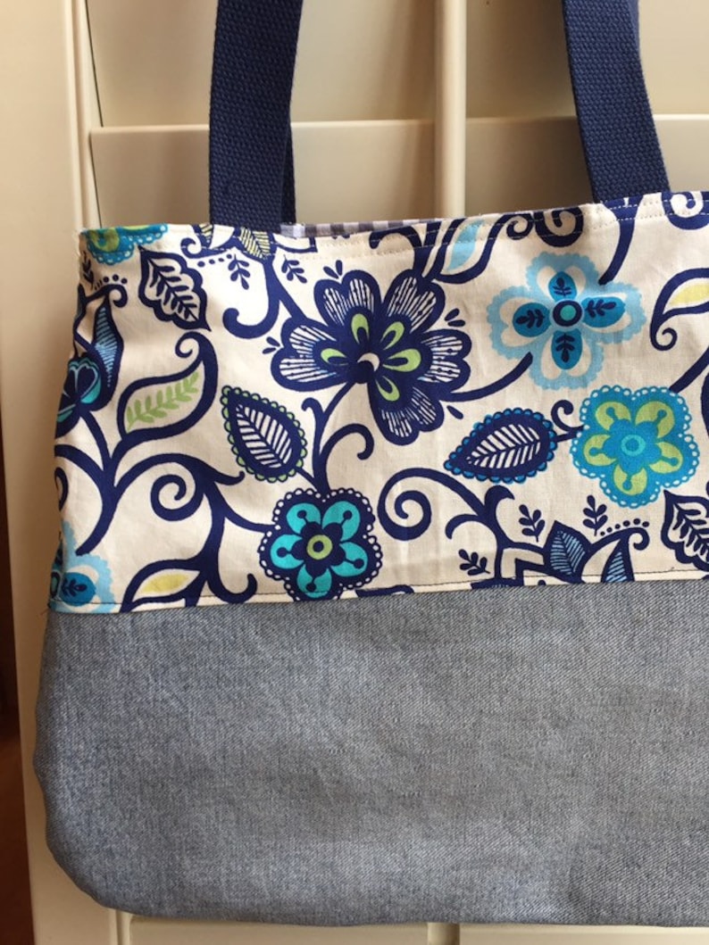 Quilted tote bag with premium cotton fabric with denim.Handmade quilting tote bag,shoulder bag,women/'s handbag.