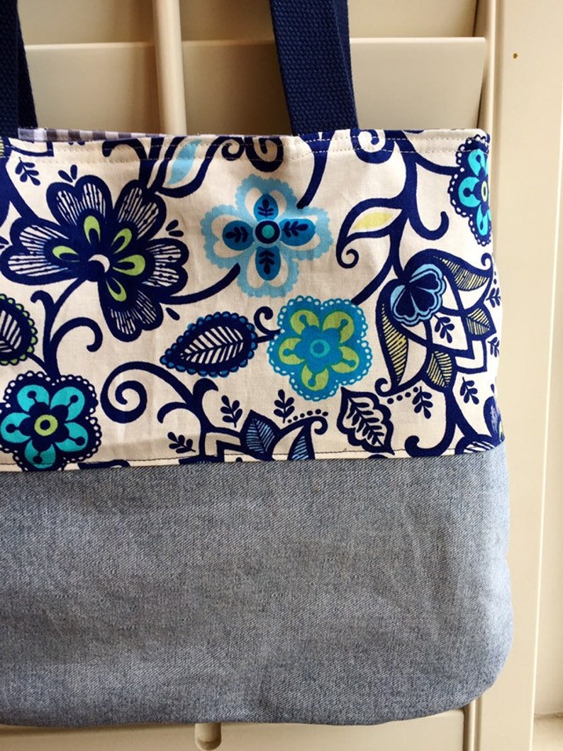 Quilted tote bag with premium cotton fabric with denim.Handmade quilting tote bag,shoulder bag,women/'s handbag.