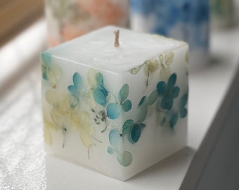Handmade Hydrangea Candle: Botanical Altar Candle, Unscented