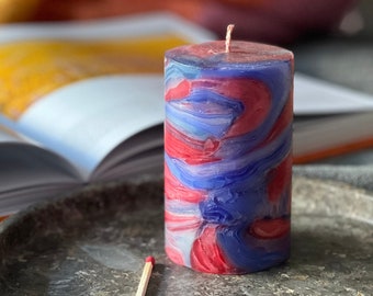 Swirl Colourful Pillar Candle, Handmade Candle, Unique Gift, Gift for Friend, Home Decoration.
