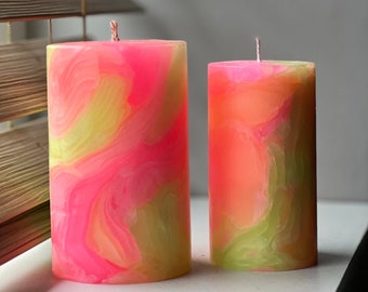 Bright Pillar Candles | Neon Candles | Housewarming Gift | Long Lasting Candles | Birthday Gift Set | Colorful Home Decor.