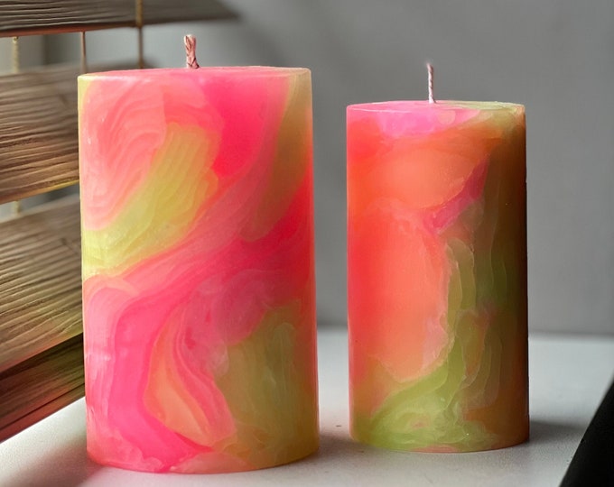 Bright Pillar Candles | Neon Candles | Housewarming Gift | Long Lasting Candles | Birthday Gift Set | Colorful Home Decor.