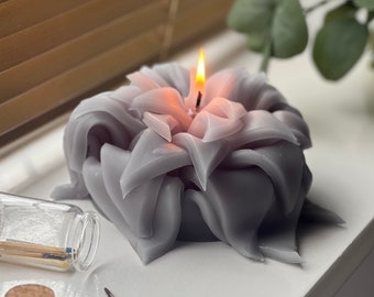 Grey flower candle, hand carved candle, magical atmosphere decor, lantern candle, housewarming decor, gift for her, romantic gift, carved.