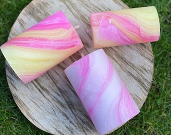 Candle Pillar Swirl, Pastel Pillar Candles, Pink, Yellow, Candle Gift Pack, Decorative Candles, Pastel Decor, Table Decor.