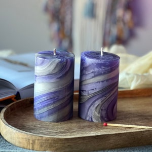 Twisted Candles, Purple, Grey Candle Decor, Unique Gift Idea, Candle Gift, Swirl Pillar Candles, Colour Home Decor.