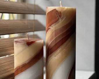 Swirl Kerze | Große handgefertigte Stumpenkerze | Braun | Weiß | Beige | Dekorative Kerze | Geburtstagsgeschenk | Einweihungsparty Geschenk | Weihnachtsgeschenk