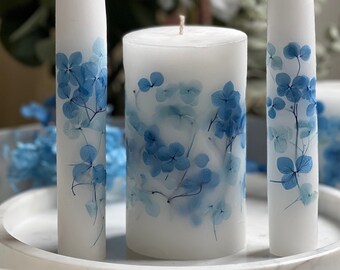 Hydrangea Flower | Wedding Candles | Unity Candles with Flowers | Floral Candles | Ceremony Candles | Tapers with Flowers.