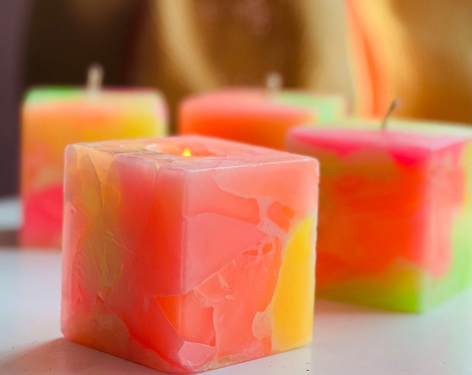 Bright cube candle | neon decor | long lasting candle | vivid decor | birthday gift | housewarming gift.