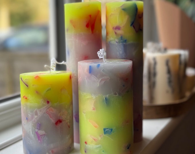 Quirky Pillar Candles, Unique Home Decor, Long Burning Candles, Gift for Friend, Housewarming Gift, Colourful Set Candles, Room Decor.