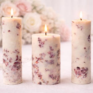 Soy Unity Candle Set with Real Flowers – Wedding Ceremony Altar Candles