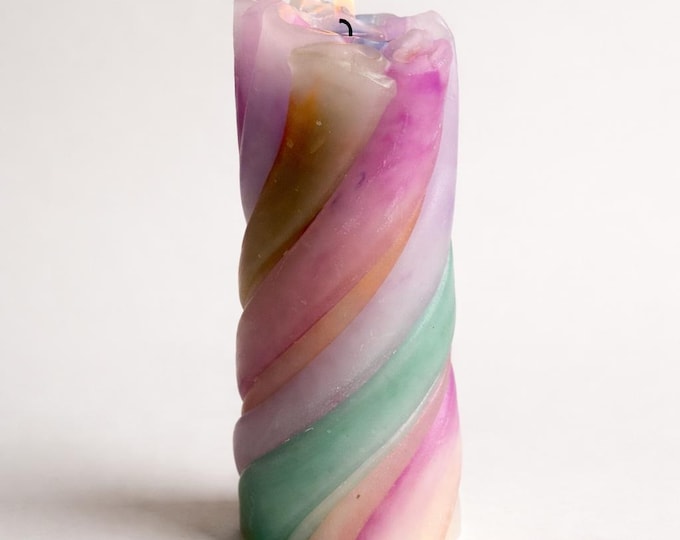Handcrafted Twisted Candle – Pastel Multicolor Sculptural Design, Decorative Pillar