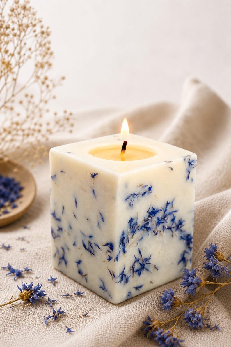 Candela di cera di soia vegana fatta a mano / Petali di fiori secchi, profumo personalizzato immagine 2