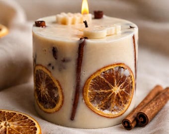 Vela de Navidad: Vela de soja hecha a mano con canela y naranja