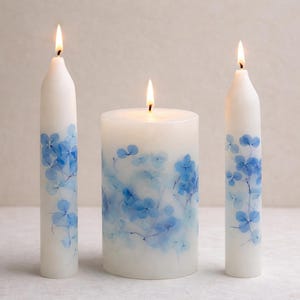 Velas de hortensias para la unidad en bodas: velas de flores secas para ceremonias