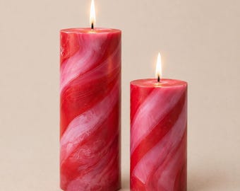 Red & Pink Swirl Pillar Candle | Handmade Sculptural Decor