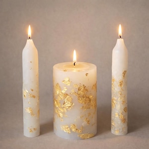 Juego de velas de la unidad en copos de oro / Velas de la unidad para bodas hechas a mano / Elegante centro de mesa para ceremonias