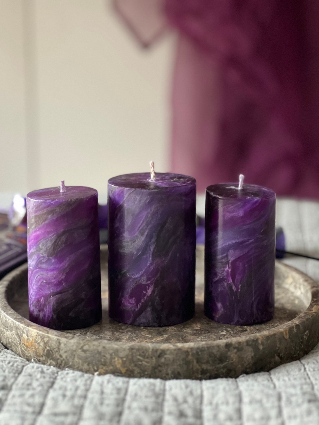 Handmade Swirled Pillar Candles Purple Twister Black Purple Etsy